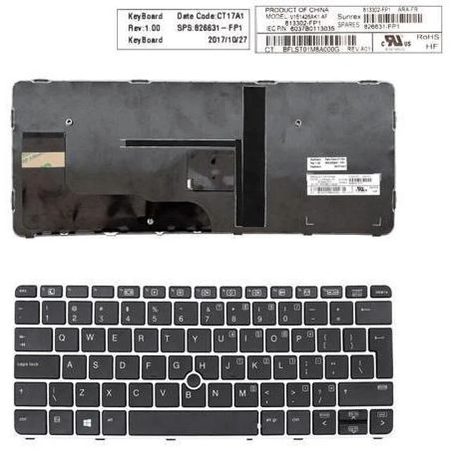 Main image of US Keyboard For HP EliteBook 820 G3 Silver Frame Black Big Enter Point