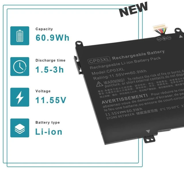 Alt view image 2 of 5 - 11.55V Battery for HP Spectre x360 13-ae013dx 13-ae049ng 13-ae040ng 13-ae006no 13-ae001ng