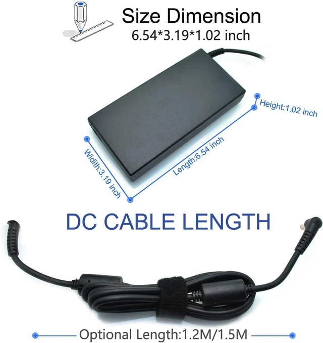 Alt view image 3 of 6 - 19.5V 9.23A 180W Laptop Charger for Msi A15-180P1A, for Sager NP7876 NP7856-N NP7856-S NP8956 NP8957 Notebook AC Adapter 5.5x2.5mm with Power Cord