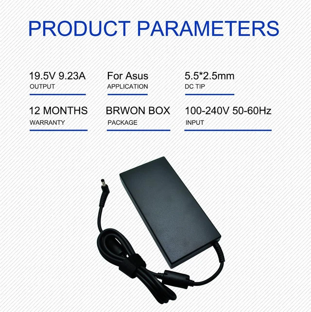 Alt view image 2 of 6 - 19.5V 9.23A 180W Laptop Charger for Msi A15-180P1A, for Sager NP7876 NP7856-N NP7856-S NP8956 NP8957 Notebook AC Adapter 5.5x2.5mm with Power Cord