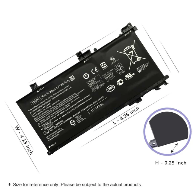 Alt view image 3 of 5 - Hecales TE03XL Battery TE03061XL for HP Omen 15-ax000:15-ax033dx 15-ax210nr 15-ax001ns;HP Pavilion 15-bc000:15-bc008tx and More 849910-850 849570-541 542 543 HSTNN-UB7A TPN-Q173-11.55V 61.6Wh 3-Cell