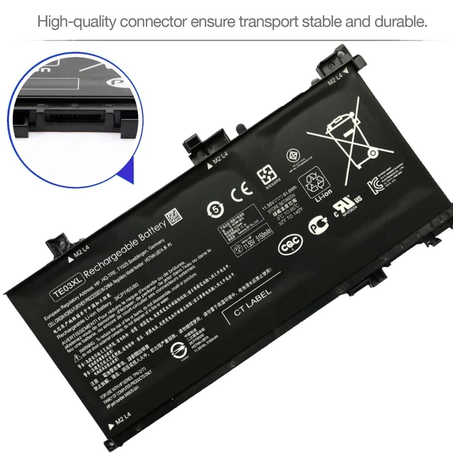 Alt view image 4 of 5 - Hecales TE03XL Battery TE03061XL for HP Omen 15-ax000:15-ax033dx 15-ax210nr 15-ax001ns;HP Pavilion 15-bc000:15-bc008tx and More 849910-850 849570-541 542 543 HSTNN-UB7A TPN-Q173-11.55V 61.6Wh 3-Cell
