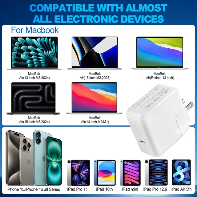 Alt view image 3 of 5 - MacBook Pro Charger,30W MacBook Air Charger Fast Charging USB C Laptop Power Adapter,10FT Quick USB C Charging Cord for Mac Book Pro 16/15/14/13inch 2024/2023/2022/2021/2020/2019/M1 M2 M3 Mac Book Air