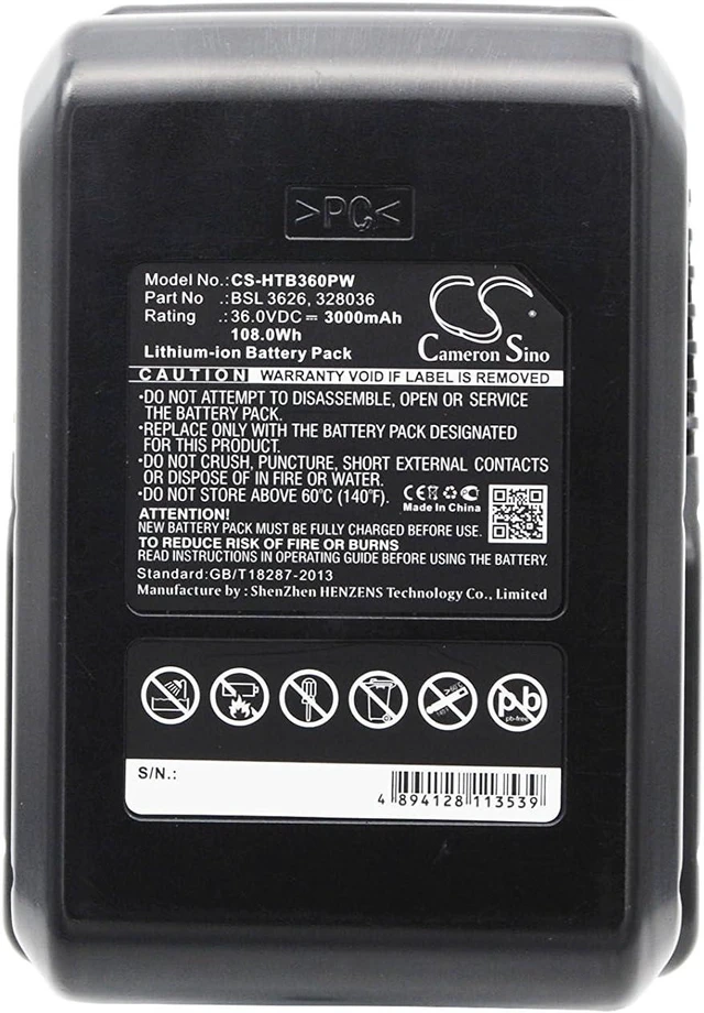 Alt view image 5 of 5 - 3000mAh Replacement Battery for i DH 36DAL DH36DL BSL 3626 328036 BSL 3636 (36.0V)