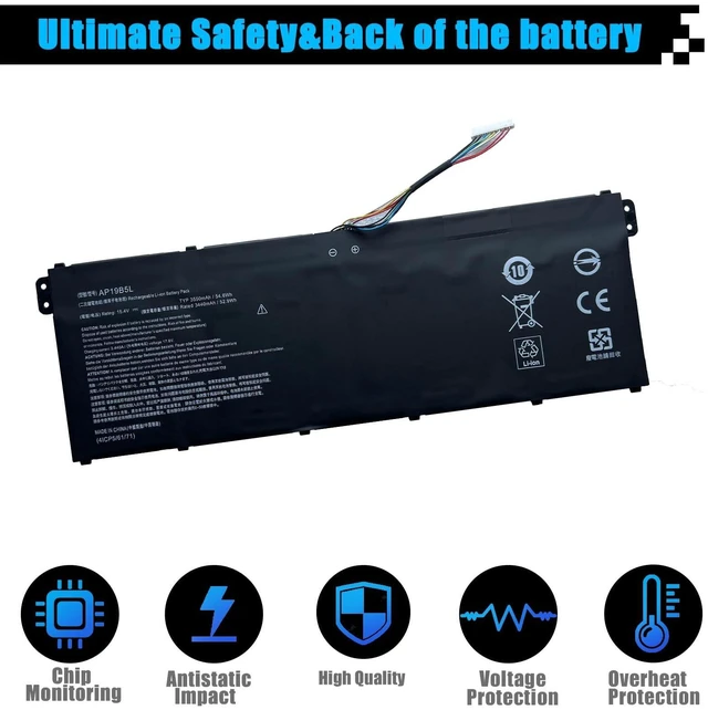 Alt view image 4 of 5 - AP19B5L Battery Replacement for Acer Aspire 5 A515-43 A515-43G A515-52 A515-52G Aspire 7 A715-41G A715-41G-R5LR Swift 3 SF314-42 SP314-21N-R5FR TravelMate P2 TMP214-41 P214-41-G2 Vero AV15-51 54.6Wh
