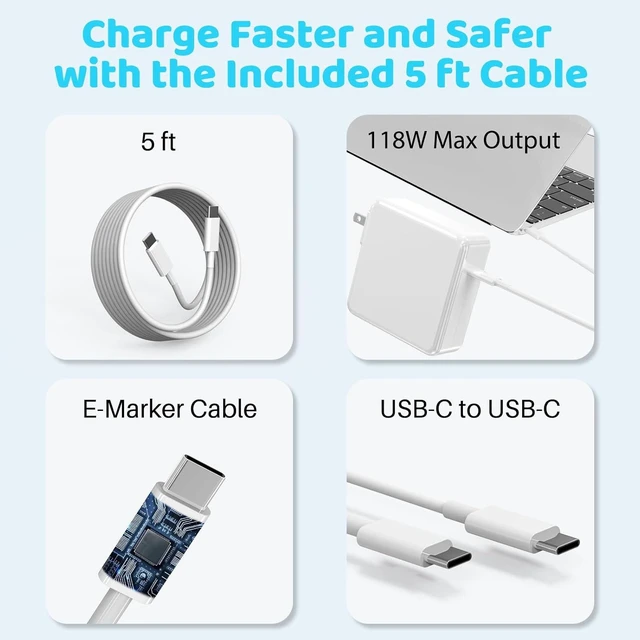 Alt view image 2 of 7 - Mac Book Pro Charger 118W 96W USB C Fast Charger Compatible with MacBook Air MacBook Pro 13 14 15 16 inch 2025 2024 2023 2022 2021 2020 M1 M2 M3 M4 Laptop