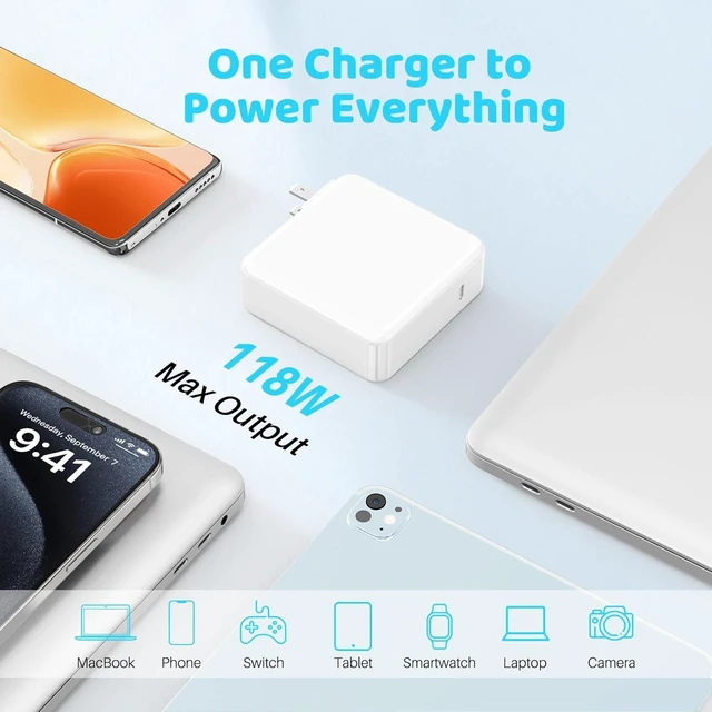 Alt view image 5 of 7 - Mac Book Pro Charger 118W 96W USB C Fast Charger Compatible with MacBook Air MacBook Pro 13 14 15 16 inch 2025 2024 2023 2022 2021 2020 M1 M2 M3 M4 Laptop