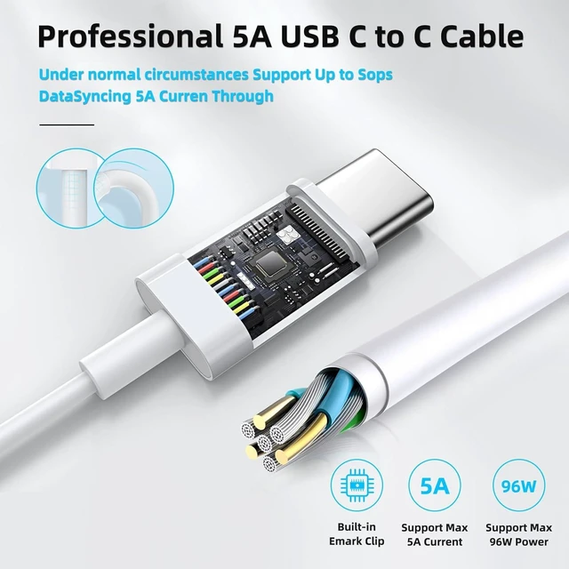 Alt view image 6 of 7 - Mac Book Pro Charger - 96W USB-C Fast Charger for MacBook MacBook Air Galaxy iPad Pro & More - 6 ft USB-C Cable Included