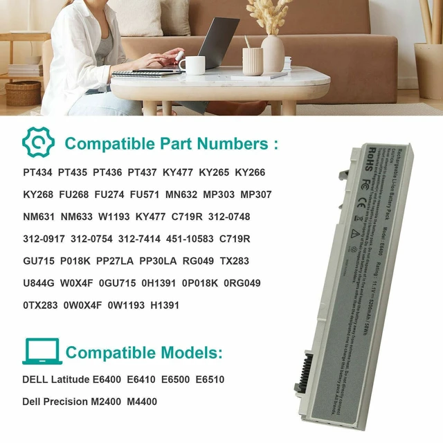 Alt view image 5 of 5 - 11.1V Battery for Dell Latitude E6400 E6410 E6500 E6510