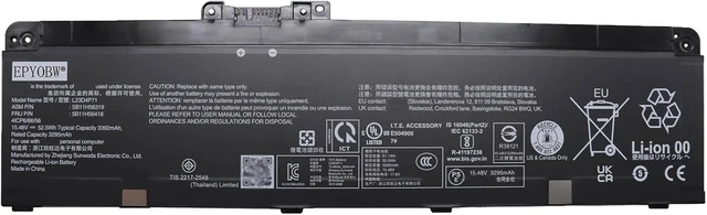 Main image of L23D4P71 Battery 52.5Wh 3392mAh 15.48V Compatible with Lenovo ThinkPad P14s Gen 5 / T14 Gen 5 Series L23C4P73 L23B4P70 L23M4P72 L23M3P76 L23C3P71