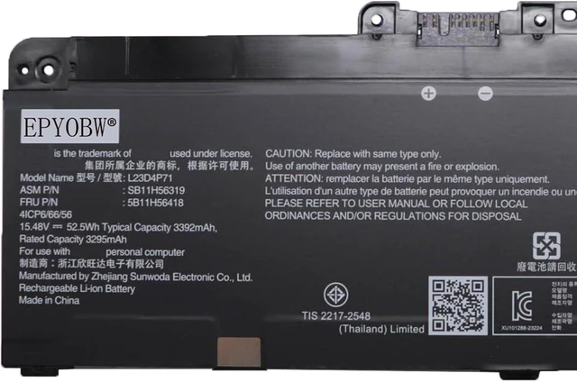Alt view image 3 of 5 - L23D4P71 Battery 52.5Wh 3392mAh 15.48V Compatible with Lenovo ThinkPad P14s Gen 5 / T14 Gen 5 Series L23C4P73 L23B4P70 L23M4P72 L23M3P76 L23C3P71