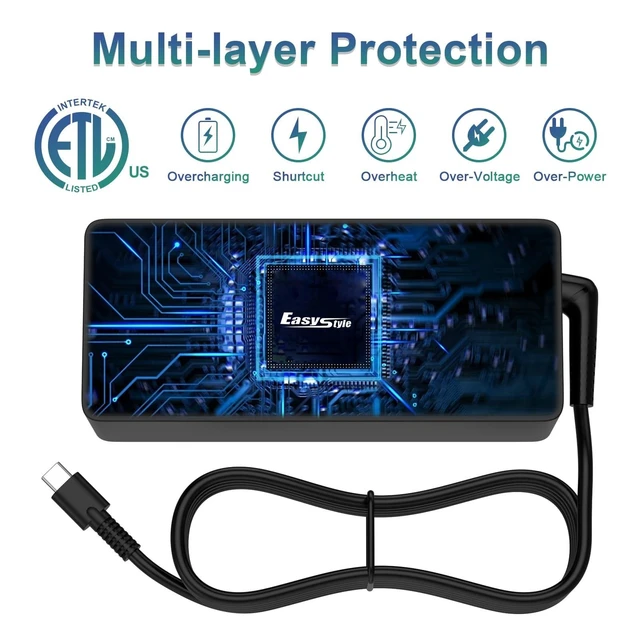 Alt view image 5 of 5 - USB C Laptop Charger 100W, Fast PD 3.0 Power Adapter with 6.6ft Cable, Universal Compatible with Lenovo Thinkpad HP MacBook Dell Asus Acer and All USB-C Device Travel Friendly, CE/FCC/ETL Certified