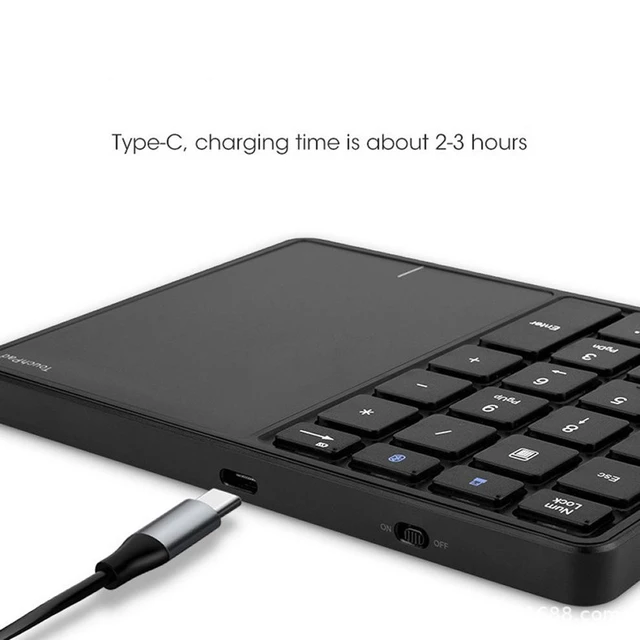 Alt view image 6 of 7 - 2.4GHz Wireless Numeric Keypad with Touchpad 22-Key Mini Keyboard, Multi-Device Switching for Office/Data Entry - black
