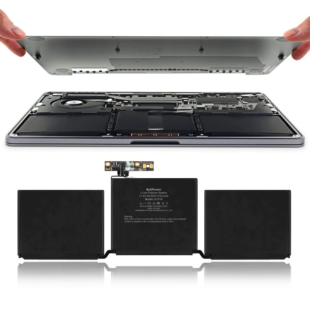 Alt view image 3 of 5 - BatPower A1713 Replacement Laptop Battery for Apple Late 2016 Mid 2017 MacBook Pro 13-inch A1708 EMC 2978 EMC 3164 Battery MacBook Pro 13" Two Thunderbolt 3 Ports A1708 Apple A1713 Battery 54.5Wh
