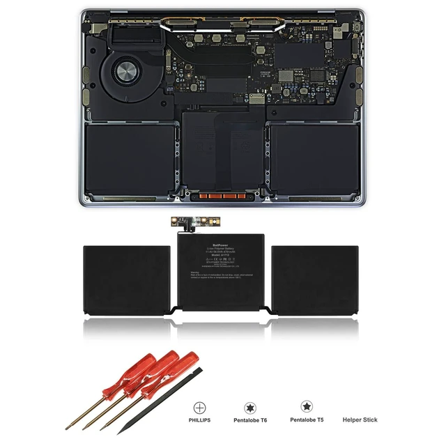 Alt view image 2 of 5 - BatPower A1713 Replacement Laptop Battery for Apple Late 2016 Mid 2017 MacBook Pro 13-inch A1708 EMC 2978 EMC 3164 Battery MacBook Pro 13" Two Thunderbolt 3 Ports A1708 Apple A1713 Battery 54.5Wh