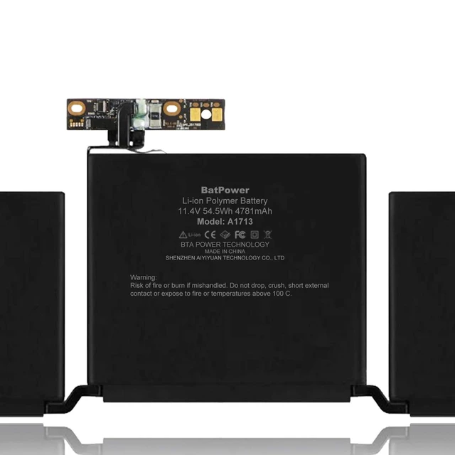 Alt view image 4 of 5 - BatPower A1713 Replacement Laptop Battery for Apple Late 2016 Mid 2017 MacBook Pro 13-inch A1708 EMC 2978 EMC 3164 Battery MacBook Pro 13" Two Thunderbolt 3 Ports A1708 Apple A1713 Battery 54.5Wh
