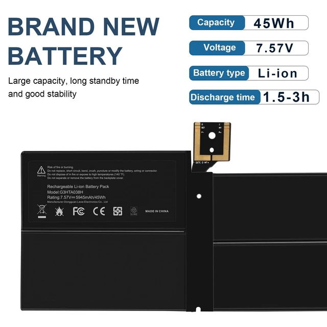 Alt view image 4 of 5 - G3HTA038H DYNM02 Battery for Microsoft Surface Pro 5th (Model 1796, 2017),Surface Pro 6(Model 1807/1809/1796, 2018) 12.3" 2-in-1, Core i5 i7 m3 Series with Tools For surface pro 5 battery 7.57V 45Wh