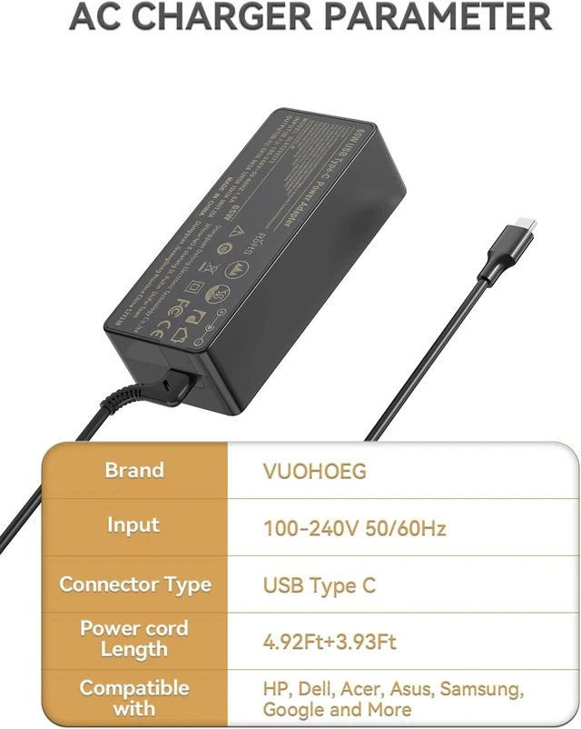 Alt view image 2 of 6 - 20 Pack 65W Chromebook Charger USB C Laptop for HP Lenovo Asus Dell Google Computer Adapter Power Type-C, Hp Chromebook X360 11 13 14 14A HP Spectre X360 Power Cord