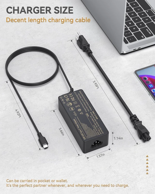 Alt view image 6 of 6 - 20 Pack 65W Chromebook Charger USB C Laptop for HP Lenovo Asus Dell Google Computer Adapter Power Type-C, Hp Chromebook X360 11 13 14 14A HP Spectre X360 Power Cord