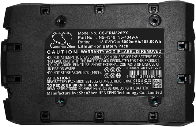 Alt view image 5 of 5 - ELMEKO Replacement for Battery Compatible Fromm N5-4349, N5-4349-A, P318, P326, P327, P328, P329 (6000mAh/18.0V)