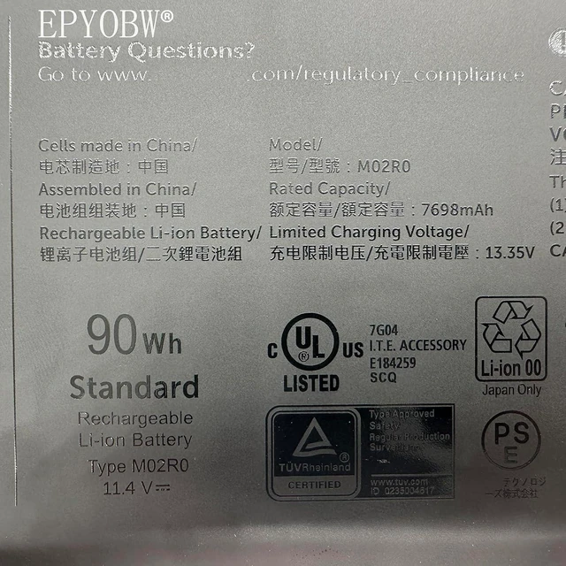 Alt view image 3 of 6 - M02R0 Laptop Battery 90Wh 7792mAh 6-Cell 11.55V Compatible with Dell Alienware x16 R1 / Alienware x16 R2 Series MO2R0 HP26N