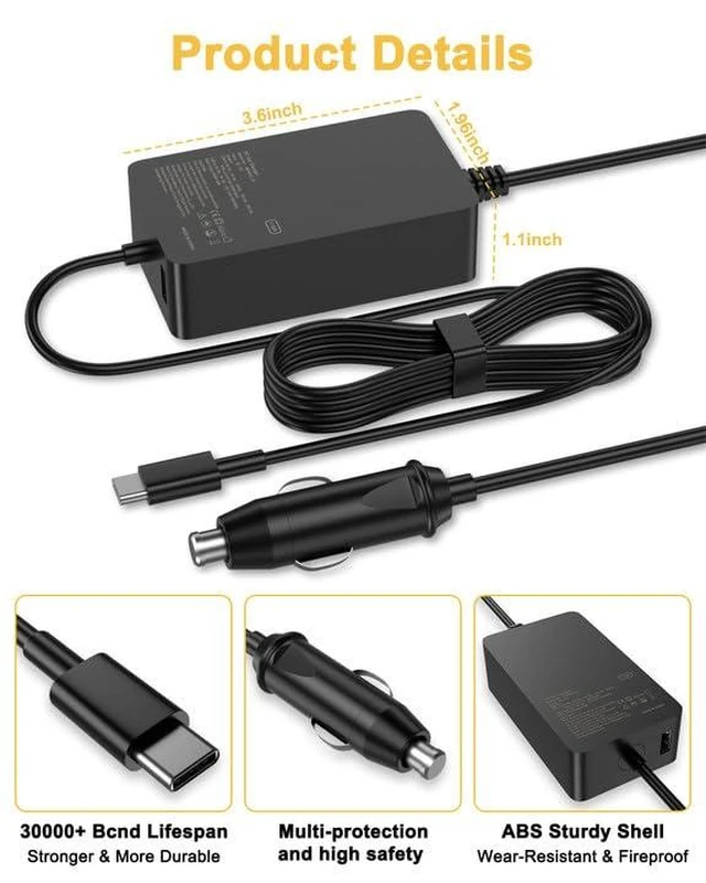 Alt view image 9 of 14 - 118W USB-C Car Laptop Charger Compatible with HP Spectre/Elitebook,Dell Latitude/XPS,Lenovo ThinkPad/Yoga/IdeaPad,MacBook Pro/Air,Acer Chromebook/Swift,Google,iPad,Samsung Galaxy Power Cord