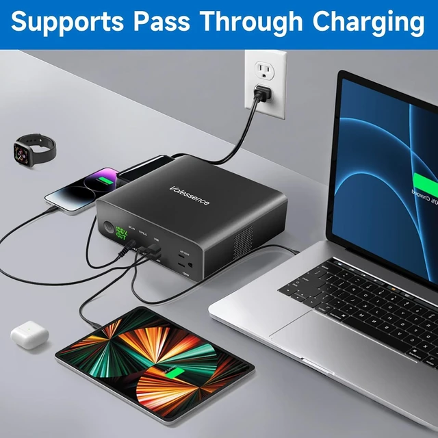 Alt view image 3 of 7 - 40000mah Laptop Power Bank | AC/USB-C/USB-A Battery Backup for Laptops: MacBook Pro/iPad Pro/Dell/HP/Surface | Cameras: Canon/Nikon/DSLR/DJI Drones | Smart Devices: iPhone/Samsung