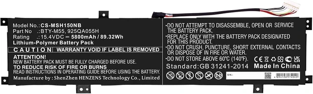 Alt view image 3 of 5 - Replacement Battery for MSI Alpha 15 A3DDK,Alpha 15 A4DEK,Alpha 15 B5EEK,Alpha 15 B5Ex,PN:925QA055H,BTY-M55,5800mAh