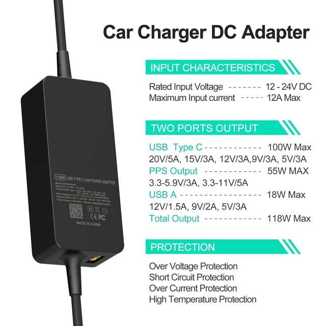 Alt view image 13 of 14 - 100W Car Charger, Laptop Car Charger Compatible with Dell Latitude/Precision/XPS, Compatible with MacBook Pro/Air, Compatible with HP Spectre/Elitebook, Compatible with Samsung DC Adapter