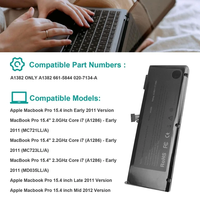 Alt view image 5 of 5 - ASUNCELL A1382 A1286 Laptop Battery for 15 inch MacBook Pro 8,2 9,1 MacBook Pro Battery A1286 (Mid 2012 Early 2011 Late 2011)