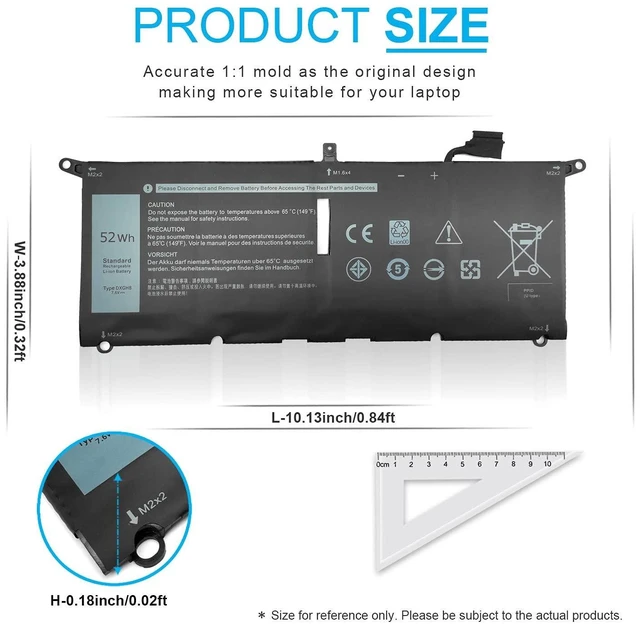 Alt view image 4 of 5 - 52Wh DXGH8 7.6V Battery for Dell XPS 13 9370 9380 Inspiron 13 7390 7391 2-in-1 5390 5391 14 7490 Latitude 3301 Vostro 13 5390 5391 G8VCF H754V 0H754V V48RM HK6N5 P82G P82G002 P113G P114G P115G 4 Cell