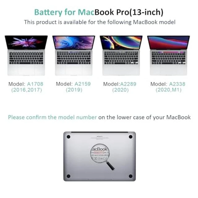 Alt view image 5 of 5 - BNDeluxe A1713 A2171 Laptop Battery Replacement for MacBook Pro A1708 Battery for 13-Zoll A1708(2016,2017) A2159(2019) A2289(2020) A2338(2020,2022)