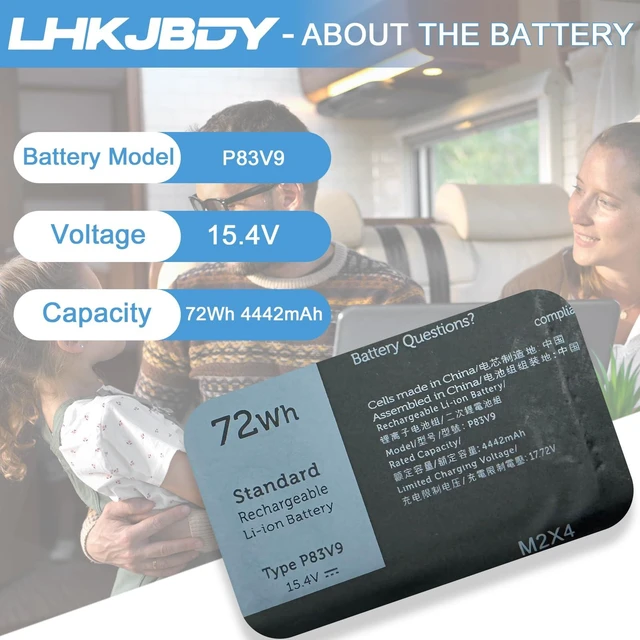 Alt view image 2 of 5 - LHKJBDY P83V9 Laptop Battery Replacement for Dell Precision 5470 5480 5490 Series Notebook P154G P154G001 CDTT2 YXP8T 41CP8/61/60 15.4V 72Wh 4442mAh