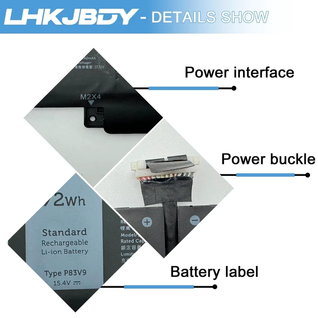 Alt view image 3 of 5 - LHKJBDY P83V9 Laptop Battery Replacement for Dell Precision 5470 5480 5490 Series Notebook P154G P154G001 CDTT2 YXP8T 41CP8/61/60 15.4V 72Wh 4442mAh