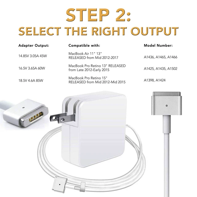 Alt view image 3 of 7 - 45W Charger Power Adapter Cord for 2013 2014 2015 Apple 11" & 13" MacBook Air (ZA-APPLE-45W-MS2)