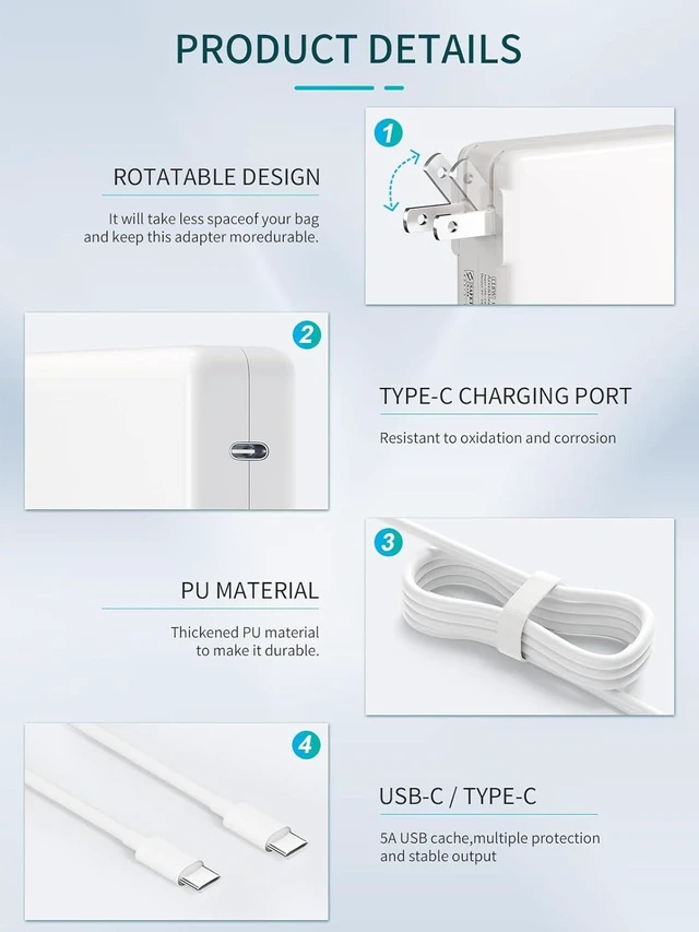 Alt view image 2 of 4 - 118W USB-C Power Adapter Compatible with MacBook pro 2024 2023 2022 2020 2019 Computer USB C
