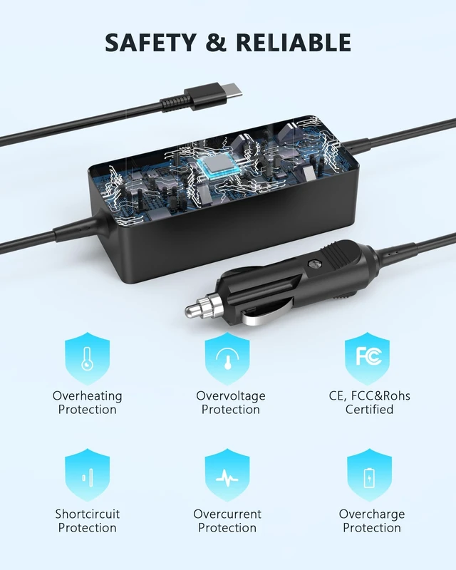 Alt view image 11 of 14 - 100W USB C Laptop Car Charger Compatible with HP Spectre/Elitebook, Lenovo ThinkPad/Yoga/IdeaPad, MacBook pro/air, Dell, Samsung, Asus, Acer - Universal Type C Laptop Power Adapter Cord