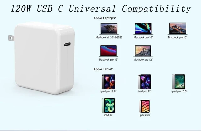 Alt view image 2 of 7 - Mac Book Pro Charger - 120W USB C Charger Fast Charger for MacBook Pro & MacBook Air M2 M2 iPad Pro Galaxy 6.7ft USB-C to C Cable Included