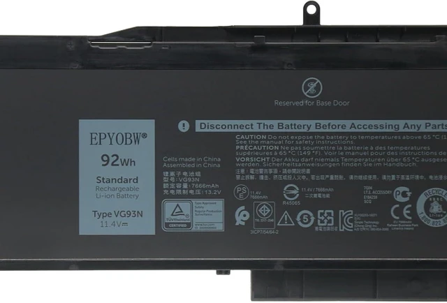Alt view image 2 of 3 - VG93N Laptop Battery 92Wh 7666mAh 6-Cell 11.4V Compatible with Dell Latitude 5580 5590 5591 E5580 E5590 E5591 / Dell Precision 3520 3530 M3520 M3530 Series 0VG93N WFWKK 0WFWKK