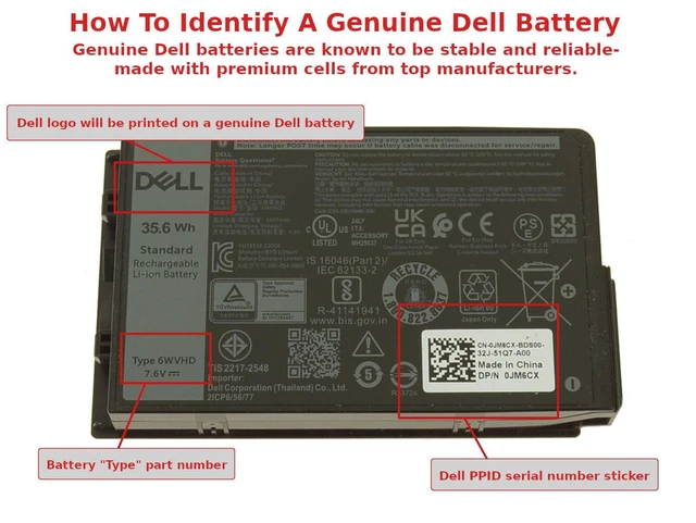 Alt view image 5 of 6 - Dell Latitude 7230 Rugged Extreme Tablet 2-cell 35.6Wh OEM Battery 6WVHD