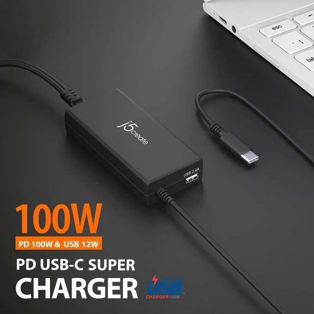 Alt view image 2 of 5 - j5create USB Type C PD 100W Fast Charger for MacBook Pro, Chromebook, Laptop, Notebook, Tablet, Android, and iOS Smartphones (JUP2290)