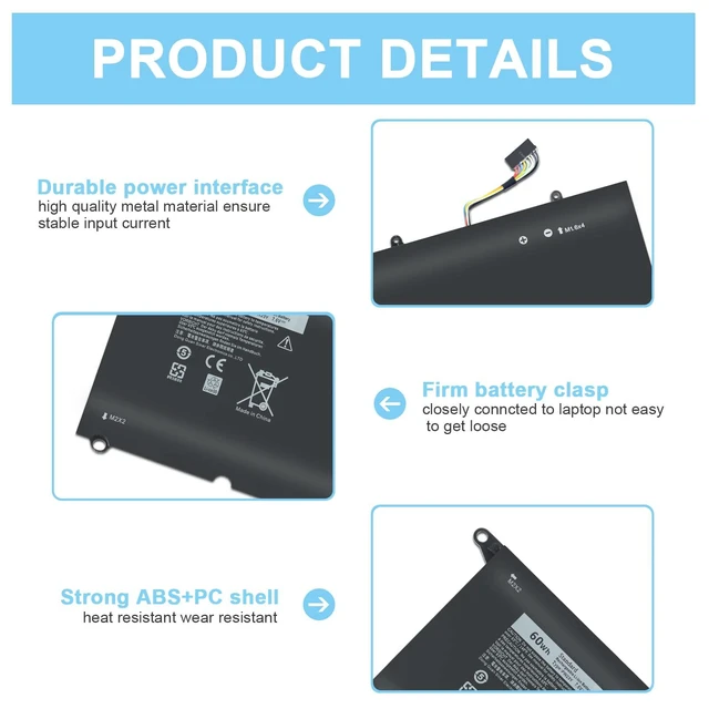 Alt view image 2 of 5 - Ymawetia 60Wh PW23Y Laptop Battery Replacement for Dell XPS 13 9360 Series Compatible with P54G002 0RNP72 0TP1GT 0PW23Y 13-9360-D1605G D1605T D1609 D1609G D1705G TP1GT RNP72