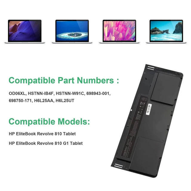 Alt view image 2 of 5 - ASUNCELL New OD06XL 698943-001 Laptop Battery for HP EliteBook Revolve 810 G1 Tablet HP EliteBook Revolve 810 Tablet HSTNN-IB4F HSTNN-W91C 698750-171 H6L25AA H6L25UT