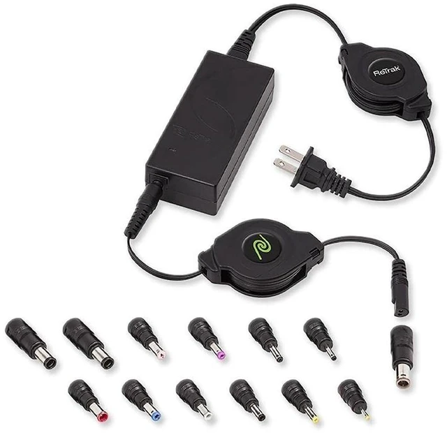 Main image of ReTrak 65W Universal AC Laptop Charger, ReTrak Laptop Charger with 13 Adapter Tips, Retractable Universale Laptop Power Adapter Charger, Ultrabook/Notebook/Netbook Wall Charger, ETCHGNBUNN2