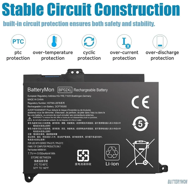 Alt view image 3 of 5 - 849909-850 BP02XL Battery Compatible with HP Pavilion 15-AU 15T-AU 15-au010wm 15-au018wm 15-au020wm 15-au030wm, Pavilion 15-AW 15-aw100 15-aw002nv 15-aw007cy 15-aw010na 15-aw022nd 15-aw053nr Laptop