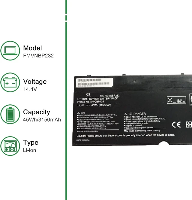 Alt view image 2 of 5 - JIAZIJIA FMVNBP232 FPCBP425 Laptop Battery Replacement for Fujitsu Lifebook U745 T935 T904U Series Notebook 14.4V 45Wh