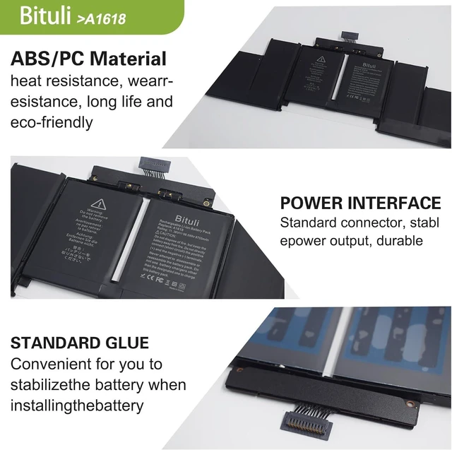 Alt view image 3 of 6 - A1494 A1398 Laptop MacBook Pro Battery A1618 Replacement for MacBook Pro 15 Inch Retina A1398 (Late 2013, Mid 2014, Early 2015)
