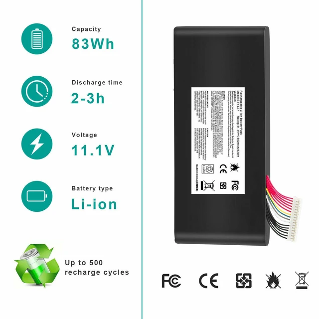 Alt view image 3 of 5 - 11.1V Battery for MSI GT72 GT80 GT72VR GT72S WT72 DOMINATOR G HEROES TOBII Pro