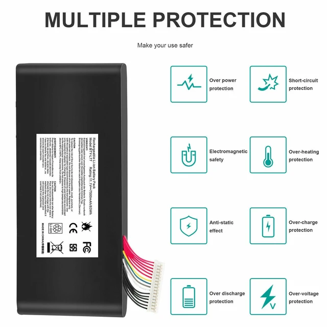Alt view image 4 of 5 - 11.1V Battery for MSI GT72 GT80 GT72VR GT72S WT72 DOMINATOR G HEROES TOBII Pro