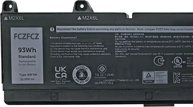 Alt view image 2 of 5 - X9FTM Battery Replacement for Dell Precision 7680 7770 7780 Series V0GMT NYD3W TJDRR XYCW0 NCC3D 0NCC3D Series 97Wh 8070mAh 11.4V 6-Cell